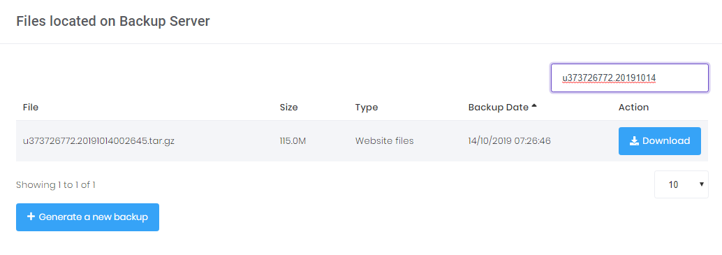 This picture shows how to download website files backup from hpanel