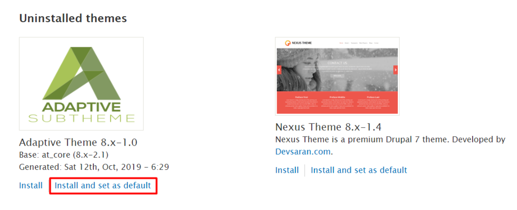 install and set new theme as default