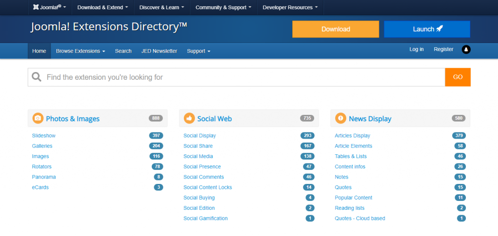 Screenshot of Joomla's directory