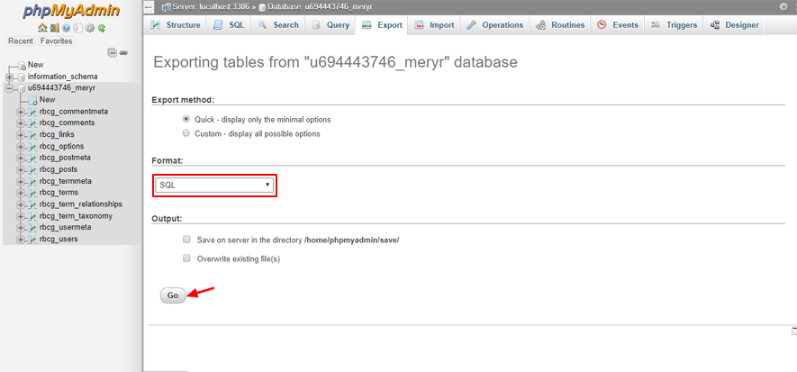 phpMyAdmin backup database final
