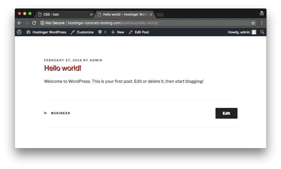 Contoh WordPress Custom CSS yang berhasil diedit