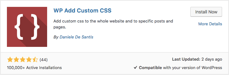 Install plugin Custom CSS WordPress, WP Add Custom CSS, via dashboard