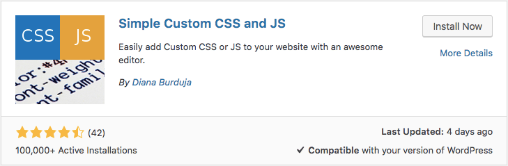 Install plugin Custom CSS WordPress, Simple Custom CSS and JS, via dashboard