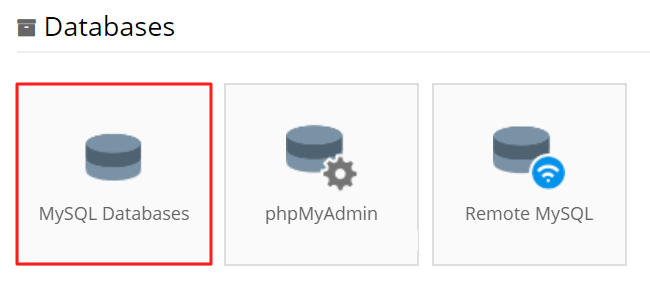 MySQL Databases section on Hostinger control panel