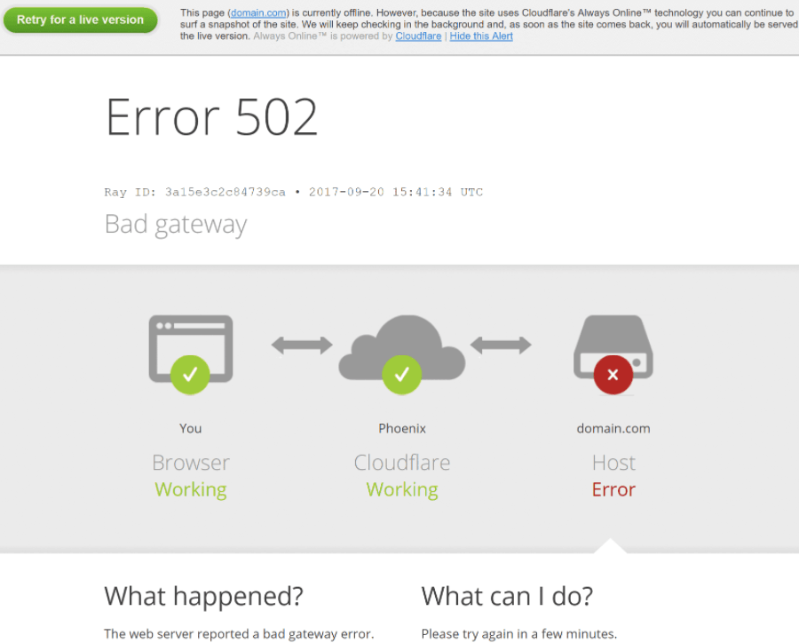 Error 502 bad gateway pada saat menggunakan CloudFlare - versi 2