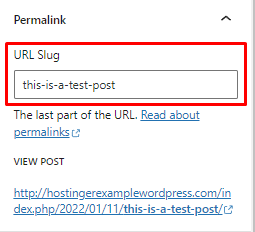 Example of URL slug on WordPress