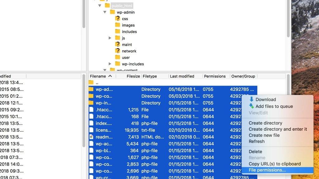 FileZilla Change File Permissions for public_html screenshot