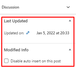 Last updated section in the WordPress block editor