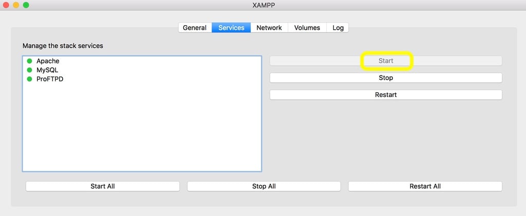 XAMPP 服務選單