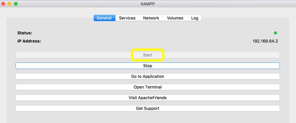 XAMPP Start Button Screenshot