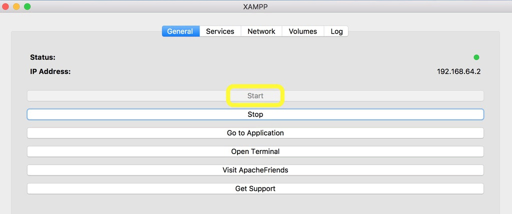 XAMPP Start Button Screenshot