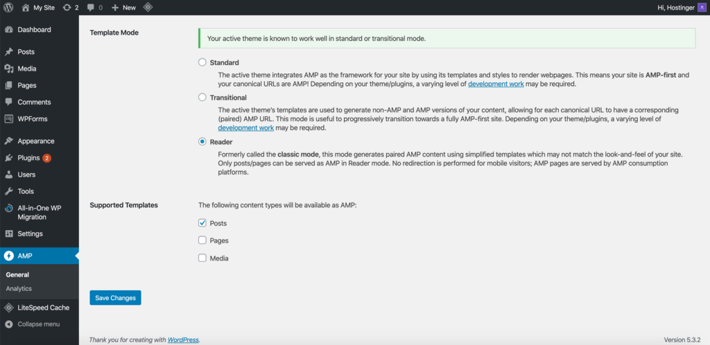 AMP for WordPress plugin general settings