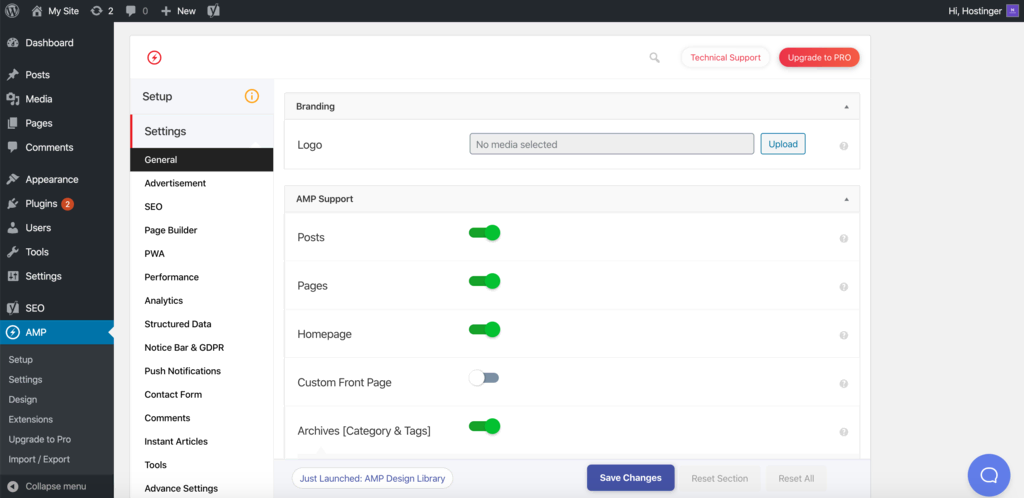 Managing AMP for WP settings