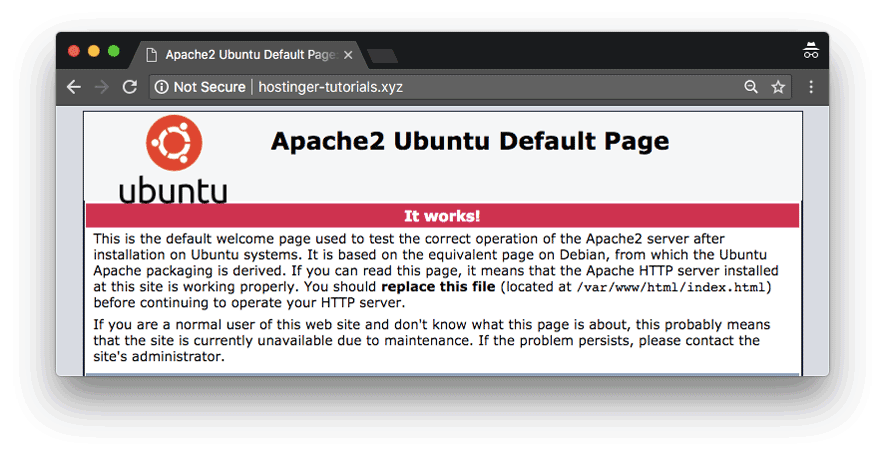 Default Ubuntu loading page which signals that domain is successfully pointed to VPS