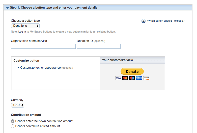 PayPal donate button options.