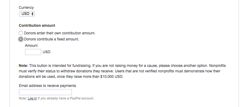 Setting a fixed donation amount and currency.