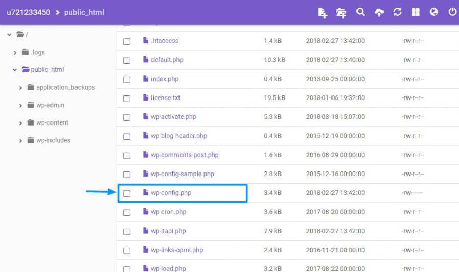 wp-config.php in Hostinger file manager