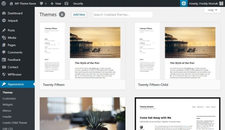 wordpress themes in admin dashboard