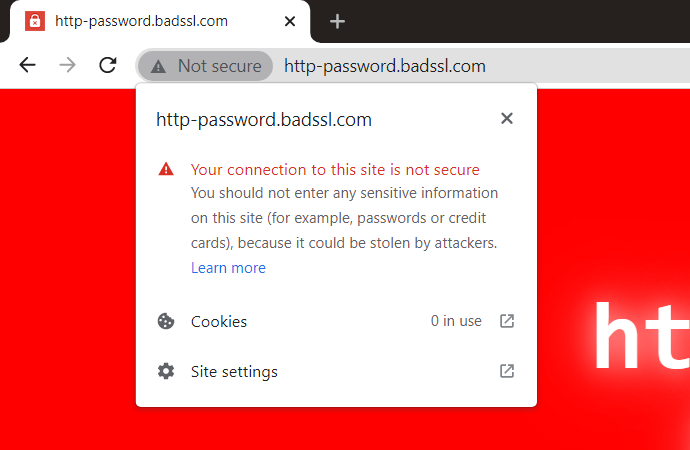 Website showing connection is not secure