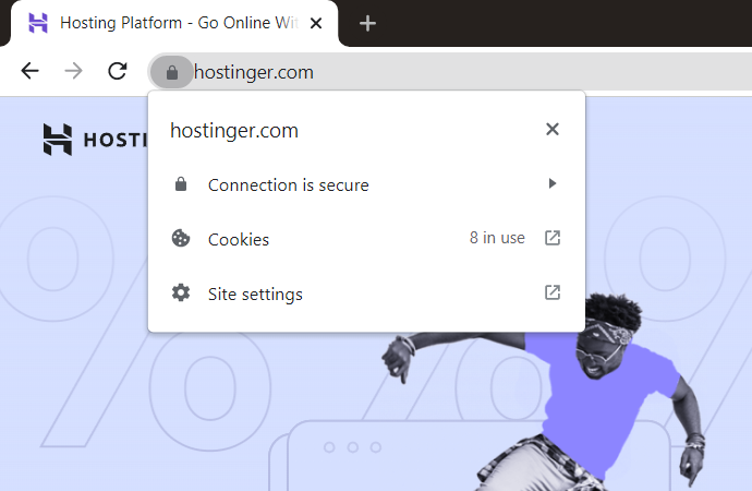 Hostinger website showing secure connection