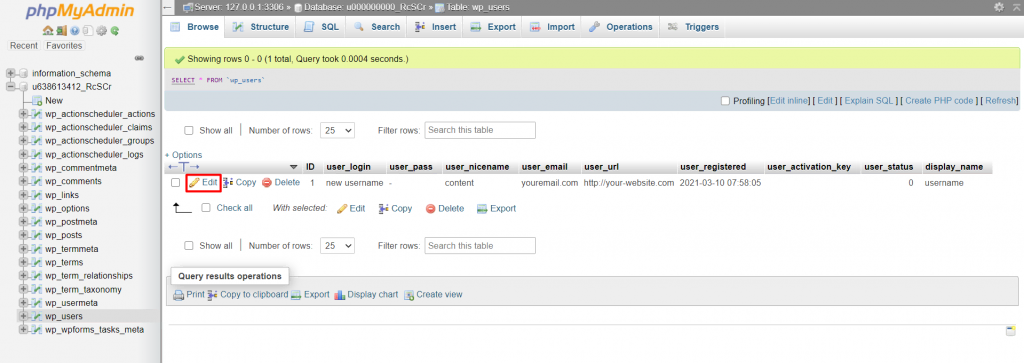 Edit button to change username in phpMyAdmin
