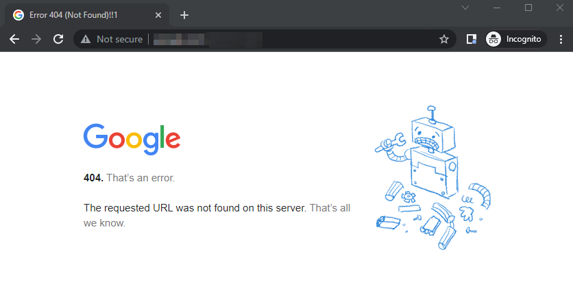 Error 404 on Google Chrome