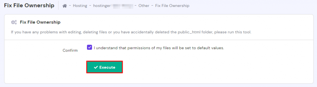 Fixing file ownership on Hostinger