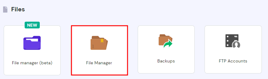 Selecting File Manager inside Hosting Account panel on Hostinger