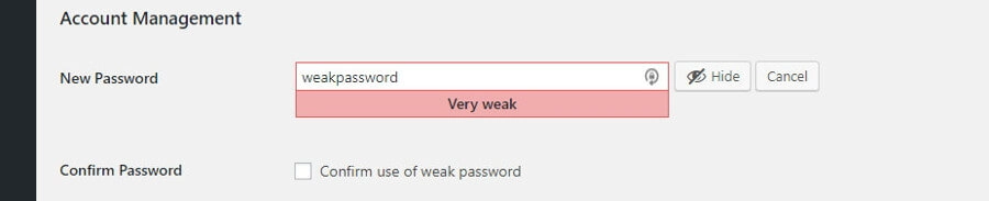 A weak password warning.