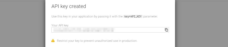 An example of a Google API key.