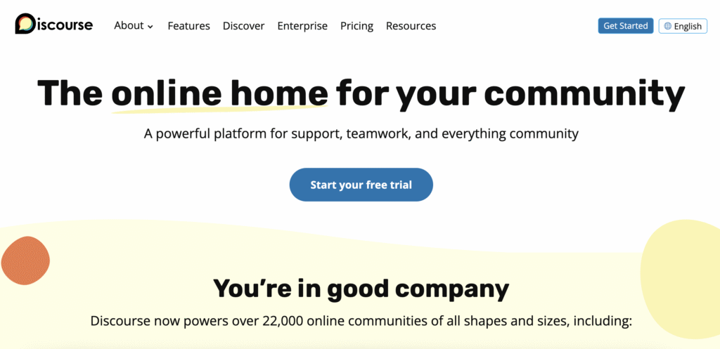 The Discourse website landing page