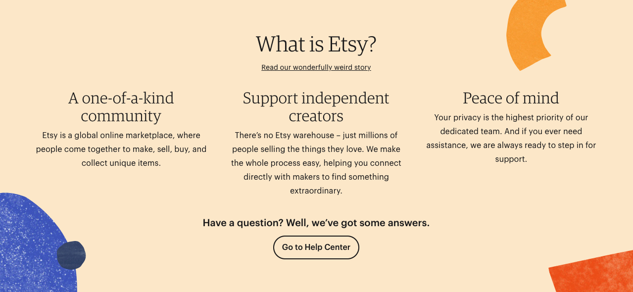 Mercado Etsy que se concentra em itens artesanais e vintage.