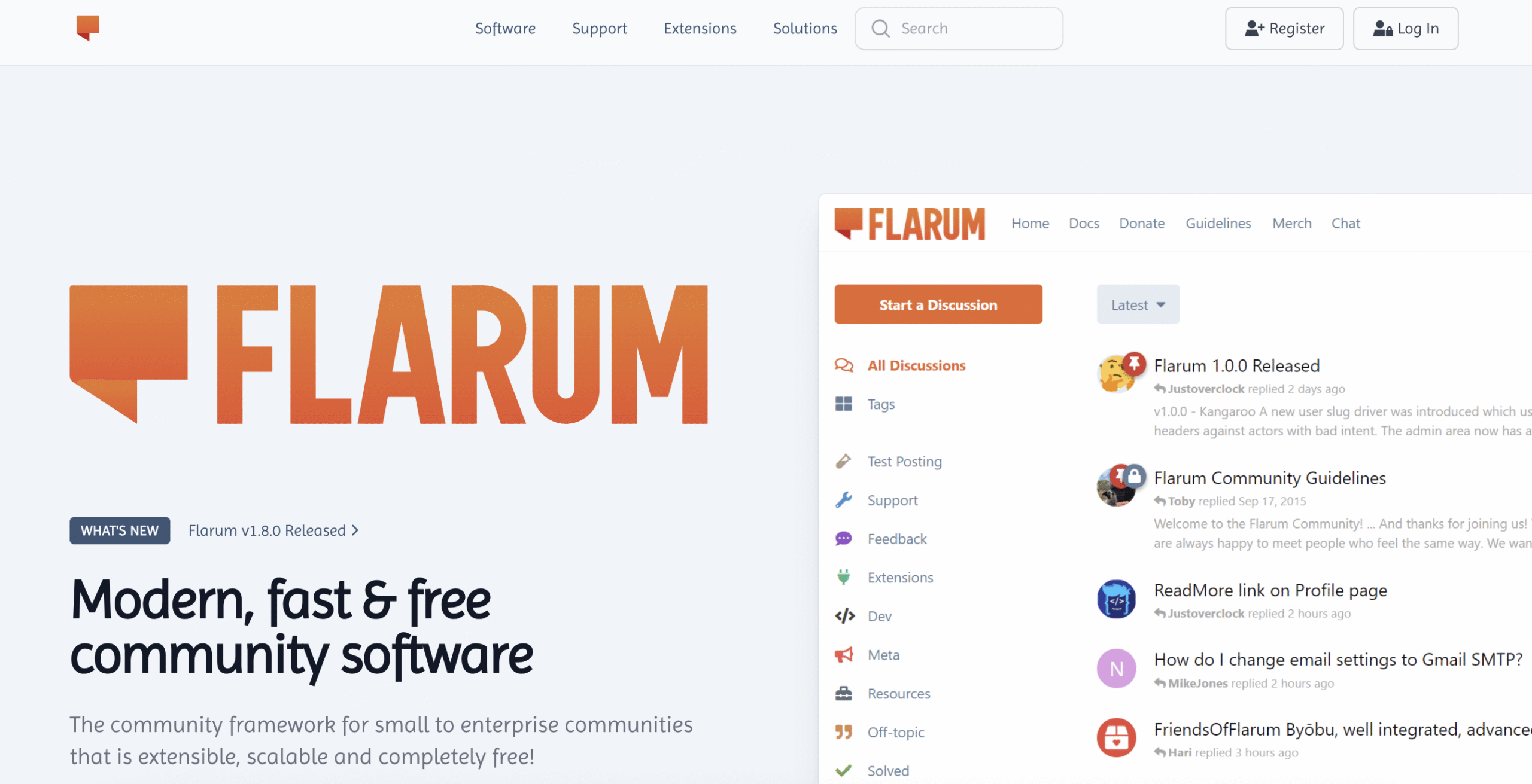 Flarum website landing page