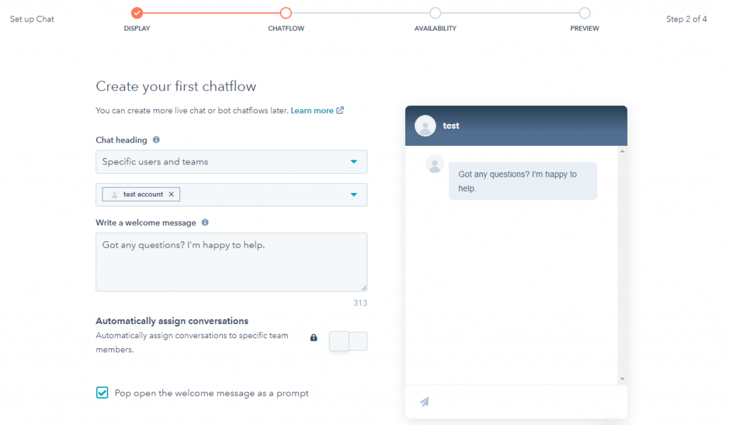 HubSpot live chat configuration
