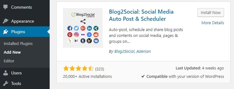 Installation du plugin Blog2Social.