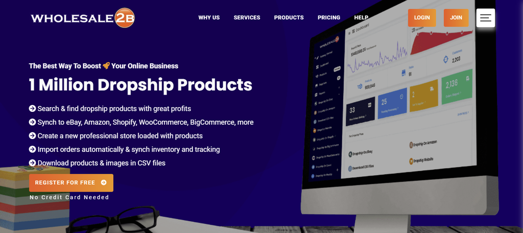 Uno screenshot che mostra la homepage di Wholesale2B