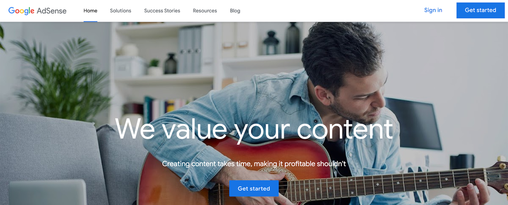A screenshot showing Google Adsense's homepage