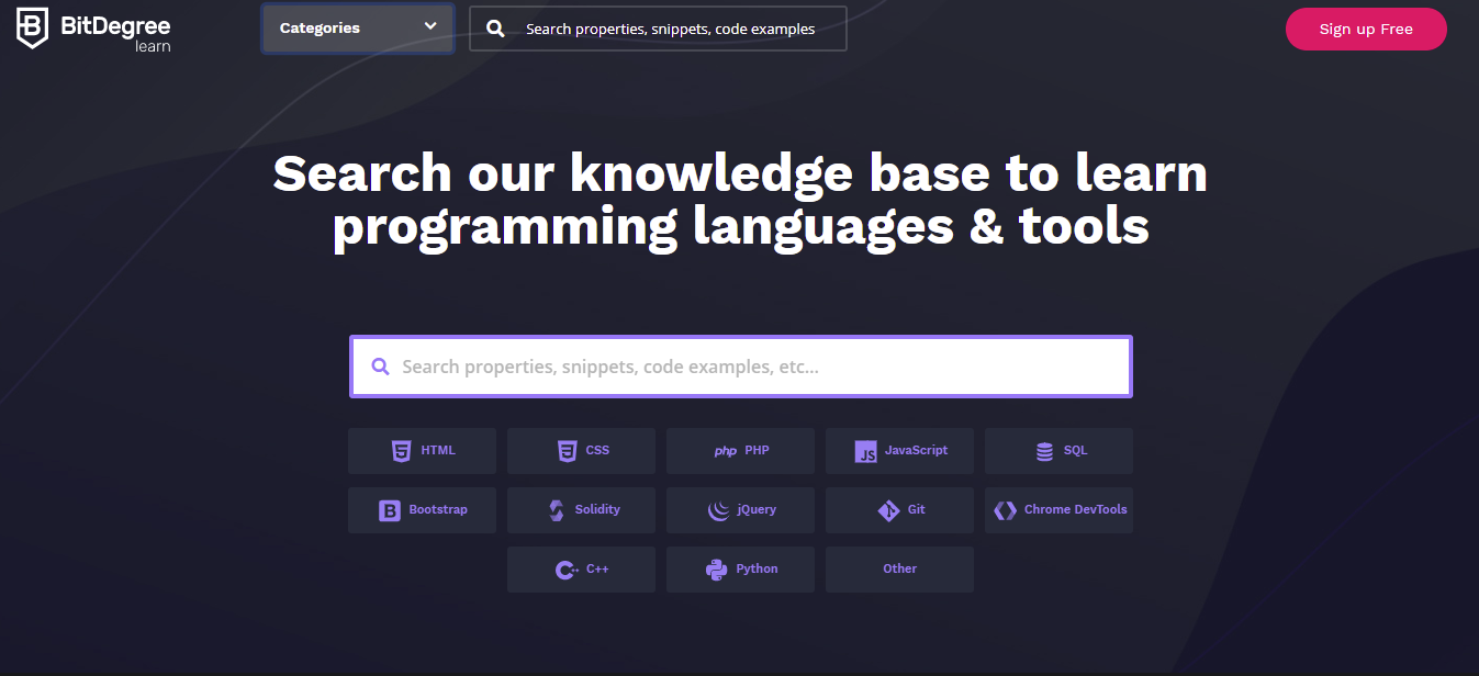 A screenshot showing BitDegree's homepage