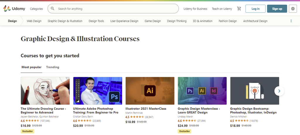 A screenshot showing Udemy's courses