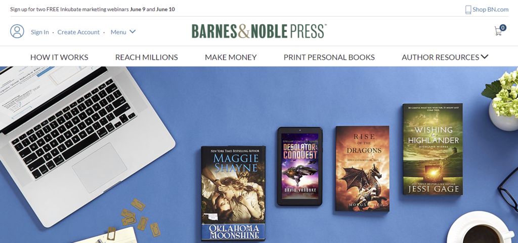 A screenshot showing Barnes and Noble Press's page
