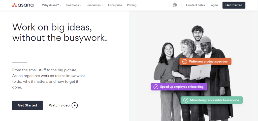 A screenshot showing asana's homepage