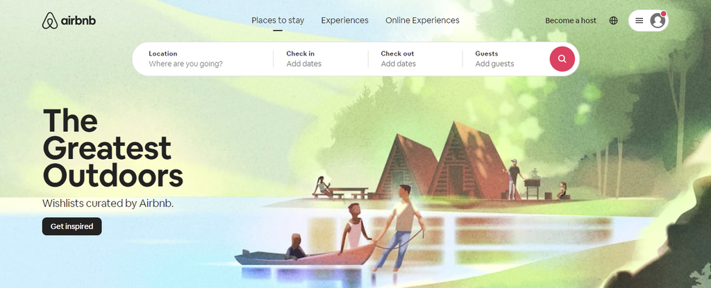 A screenshot showing Airbnb's homepage