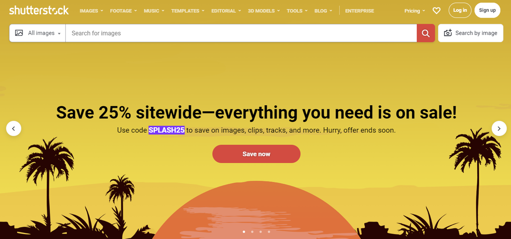 A screenshot showing Shutterstock's homepage