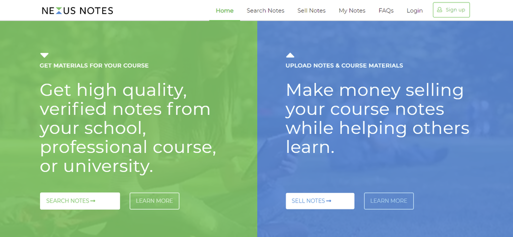 A screenshot showing Nexusnote's homepage