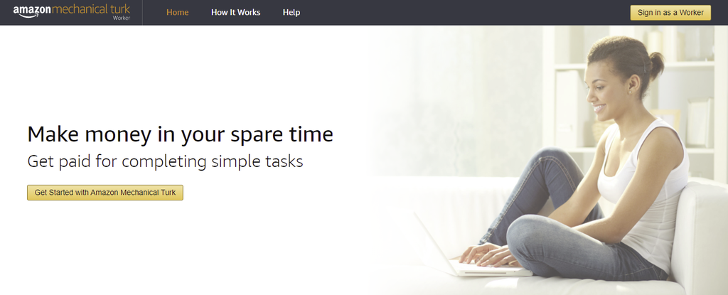 A screenshot showing Amazon mechanical turk's homepage