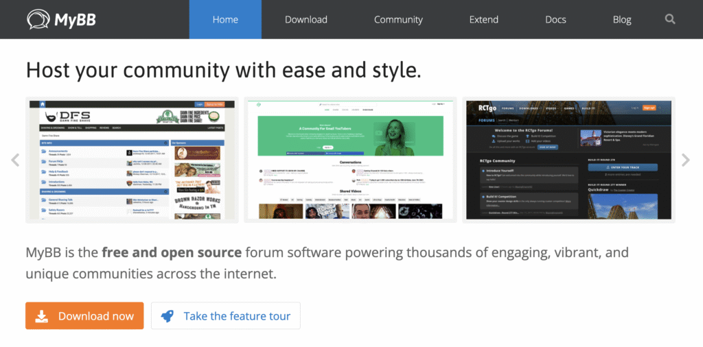 MyBB website landing page