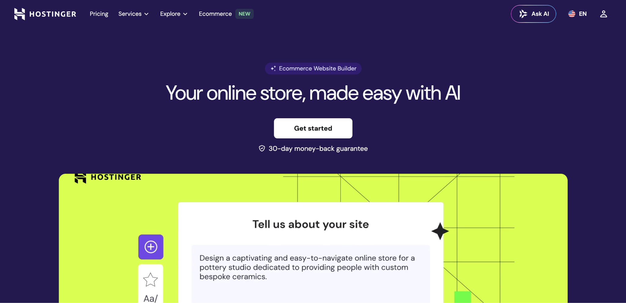Hostinger Ecommerce Website Builder landing page