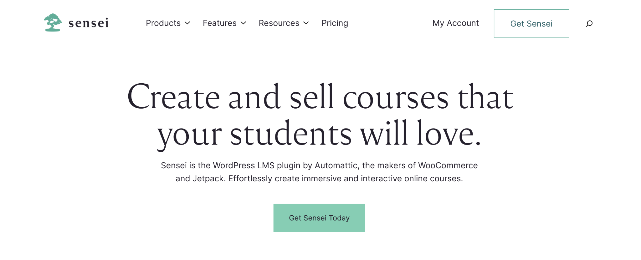 Sensei LMS landing page