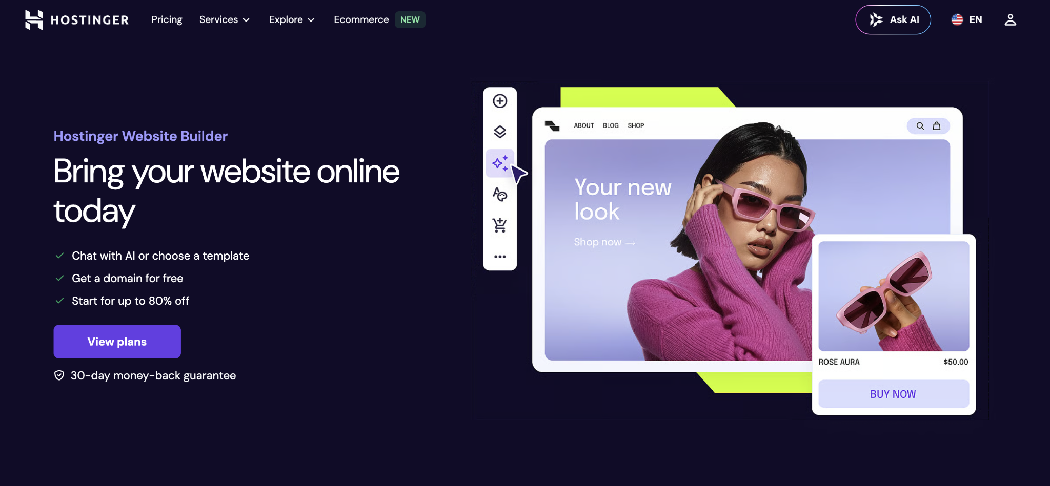 Hostinger Website Builder landing page