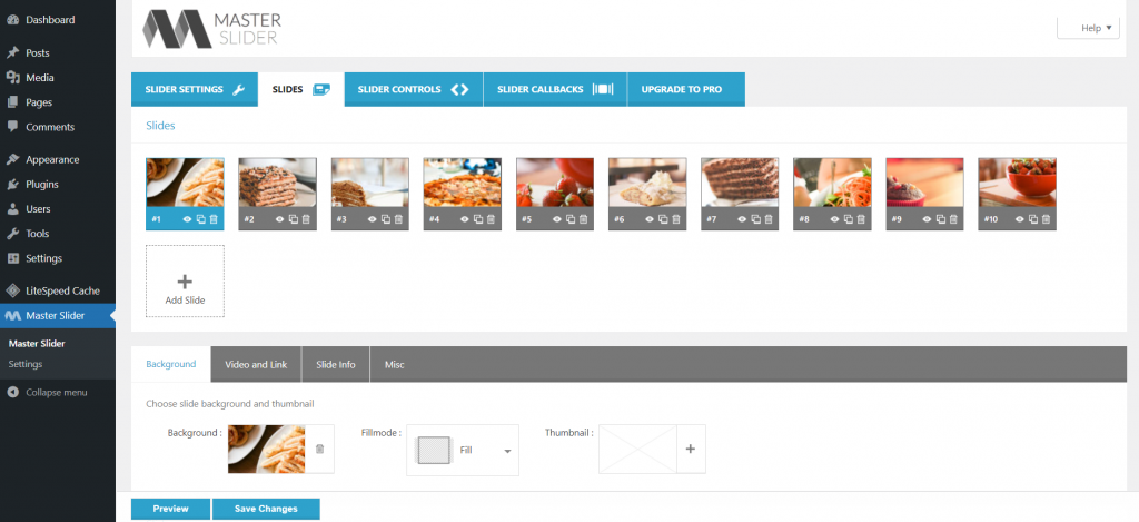 The dashboard of Master Slider, where you can add your slides